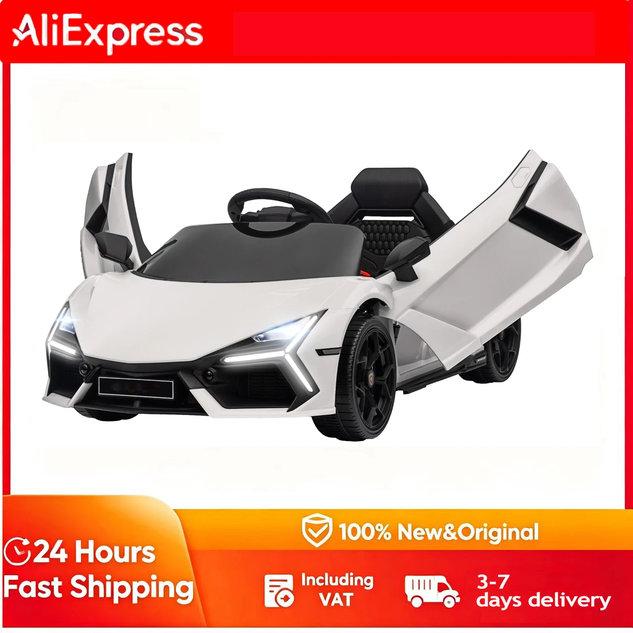 Voiture électrique pour enfant avec lumière LED, klaxon et télécommande, en plastique et acier, 105x60x40 cm, blanche, voiture jouet pour enfant, voiture électrique, poussette électrique