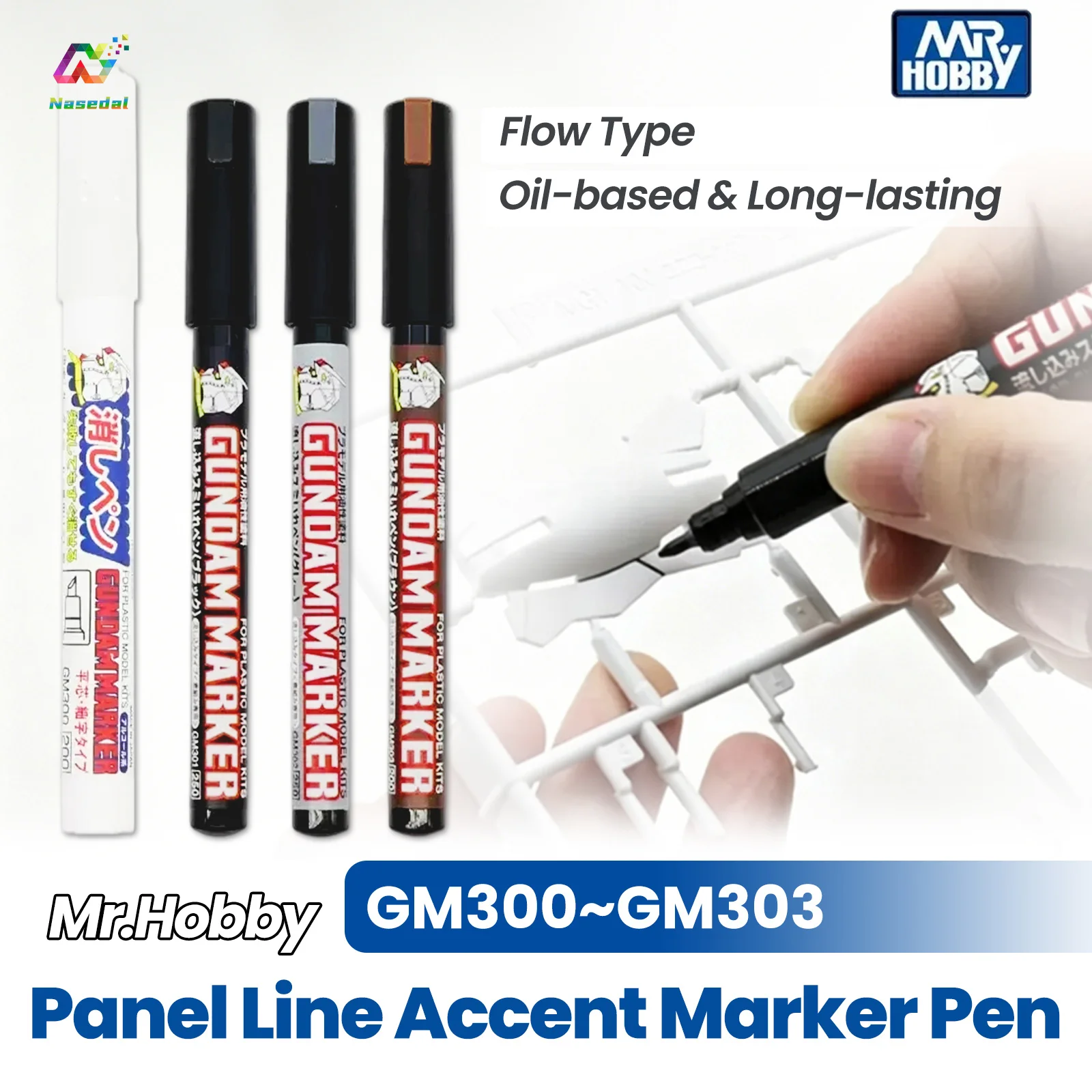 Mr.Hobby GM300~GM303 Panel Line Accent Marker Pen Flow Type Oil-Based for Gundam Military Plastic Model Kit Fine Detail Tools