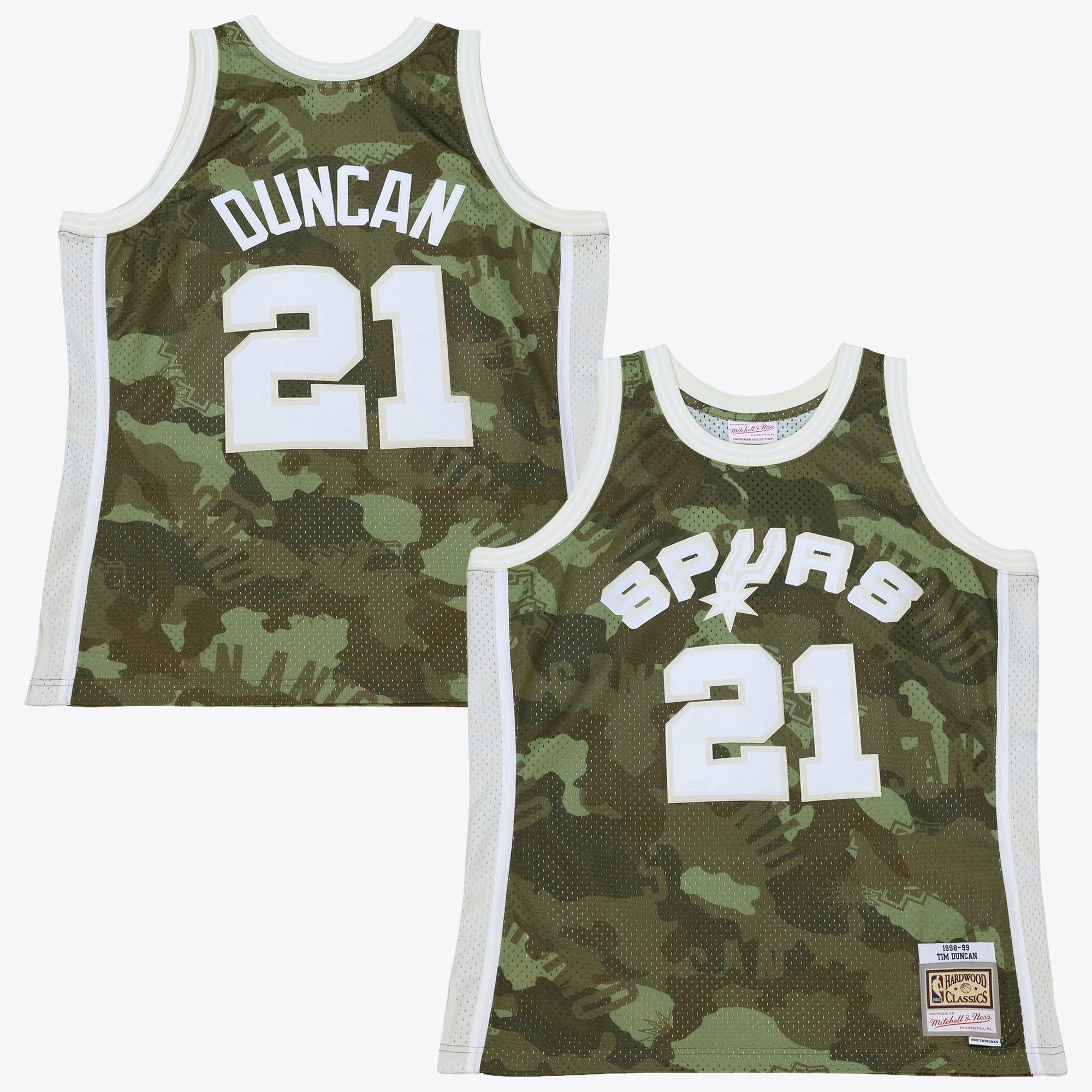 San Antonio Spurs Mitchell & Ness Tim Duncan 1998 Maillot Swingman Ghost Camo – Vert - Homme Taille: XL