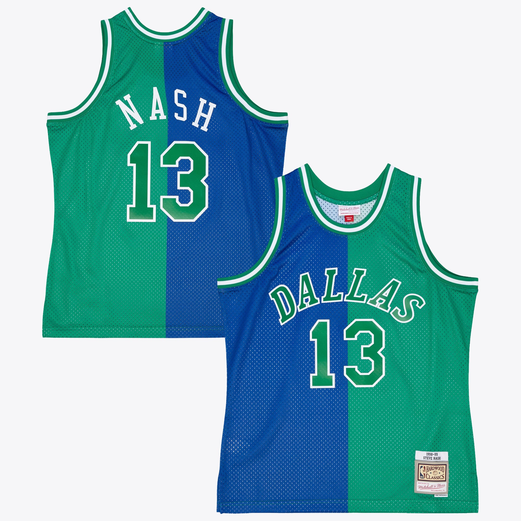 Dallas Mavericks Mitchell & Ness Steve Nash 1998 Maillot Swingman Split – Bleu/Vert - Homme Taille: M