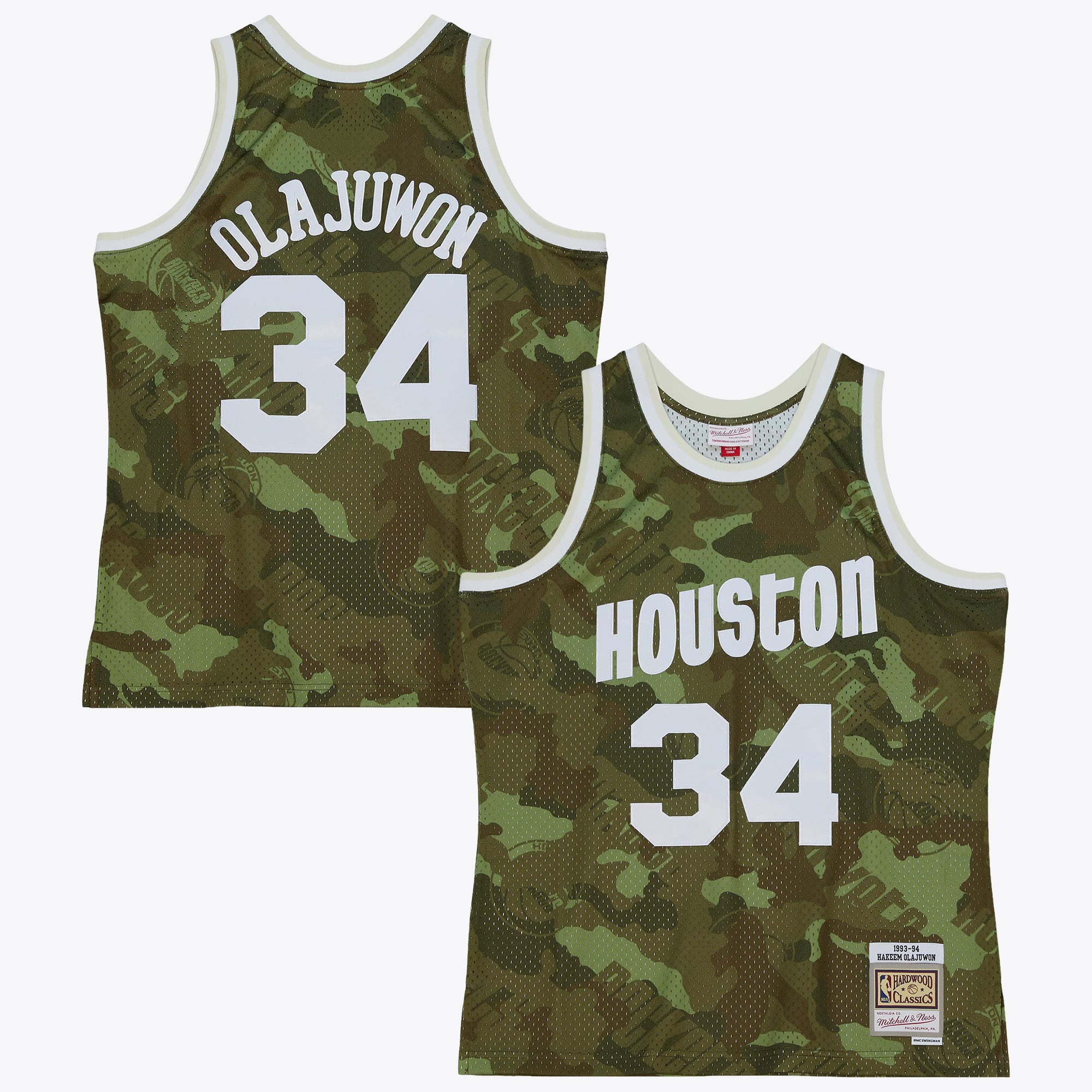 Houston Rockets Mitchell & Ness Hakeem Olajuwon 1993 Maillot Swingman Ghost Camo – Vert - Homme Taille: S