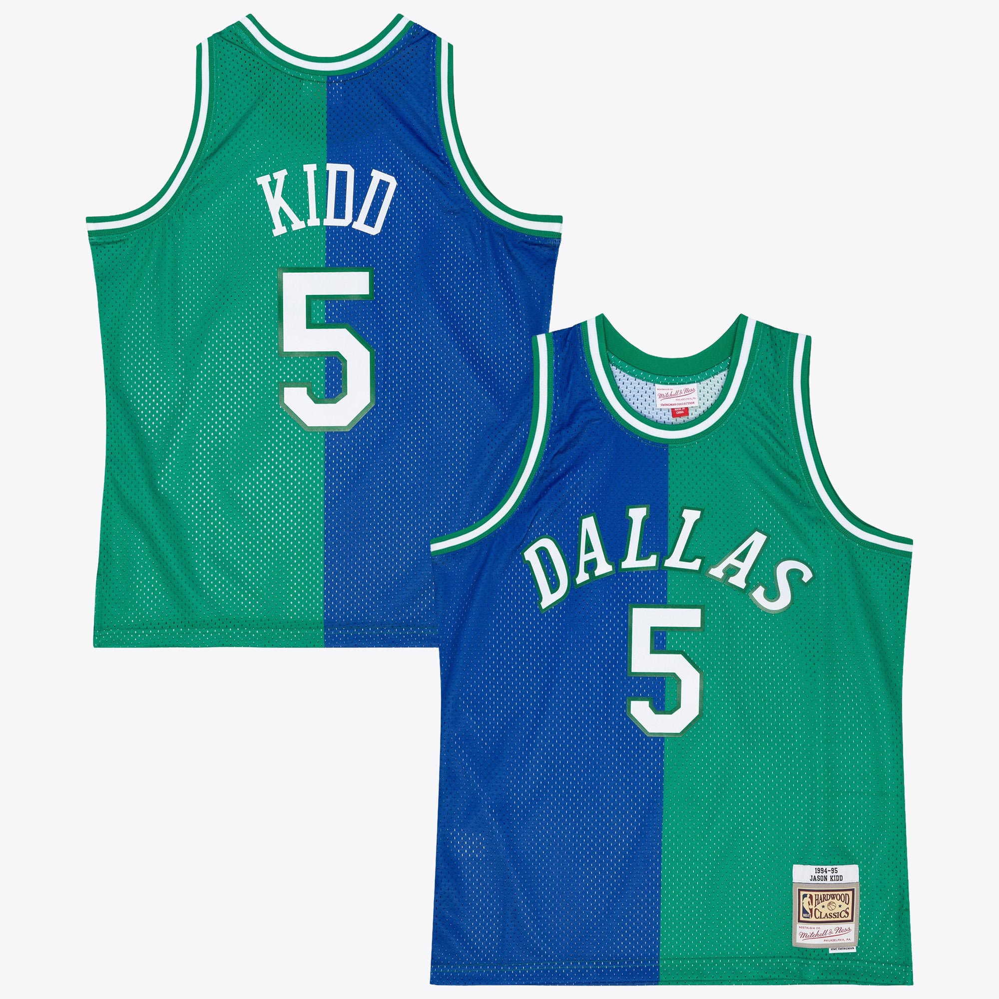Dallas Mavericks Mitchell & Ness Jason Kidd 1994 Maillot Swingman Split – Bleu/Vert - Homme Taille: XL