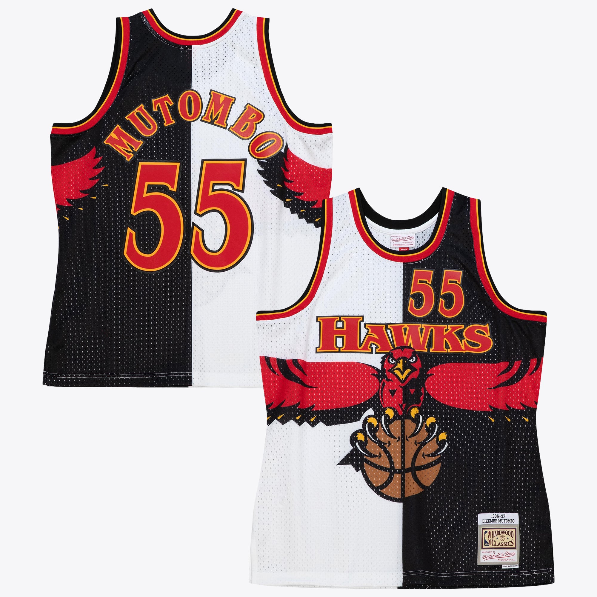 Atlanta Hawks Mitchell & Ness Dikembe Mutombo 1996 Maillot Swingman Split – Noir/Blanc - Homme Taille: M
