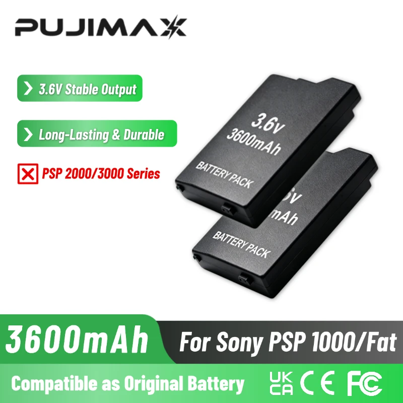 PUJIMAX 3600mAh 3.6V New Li-ion Battery Pack For Sony PSP-1000 For FAT For PlayStation Upgraded Version Rechargeable Batteries