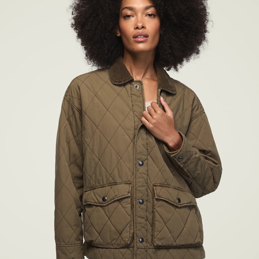 Lucky Brand Quilted Jacket - Women's Clothing Outerwear Jackets Coats in Burnt Olive, Size M