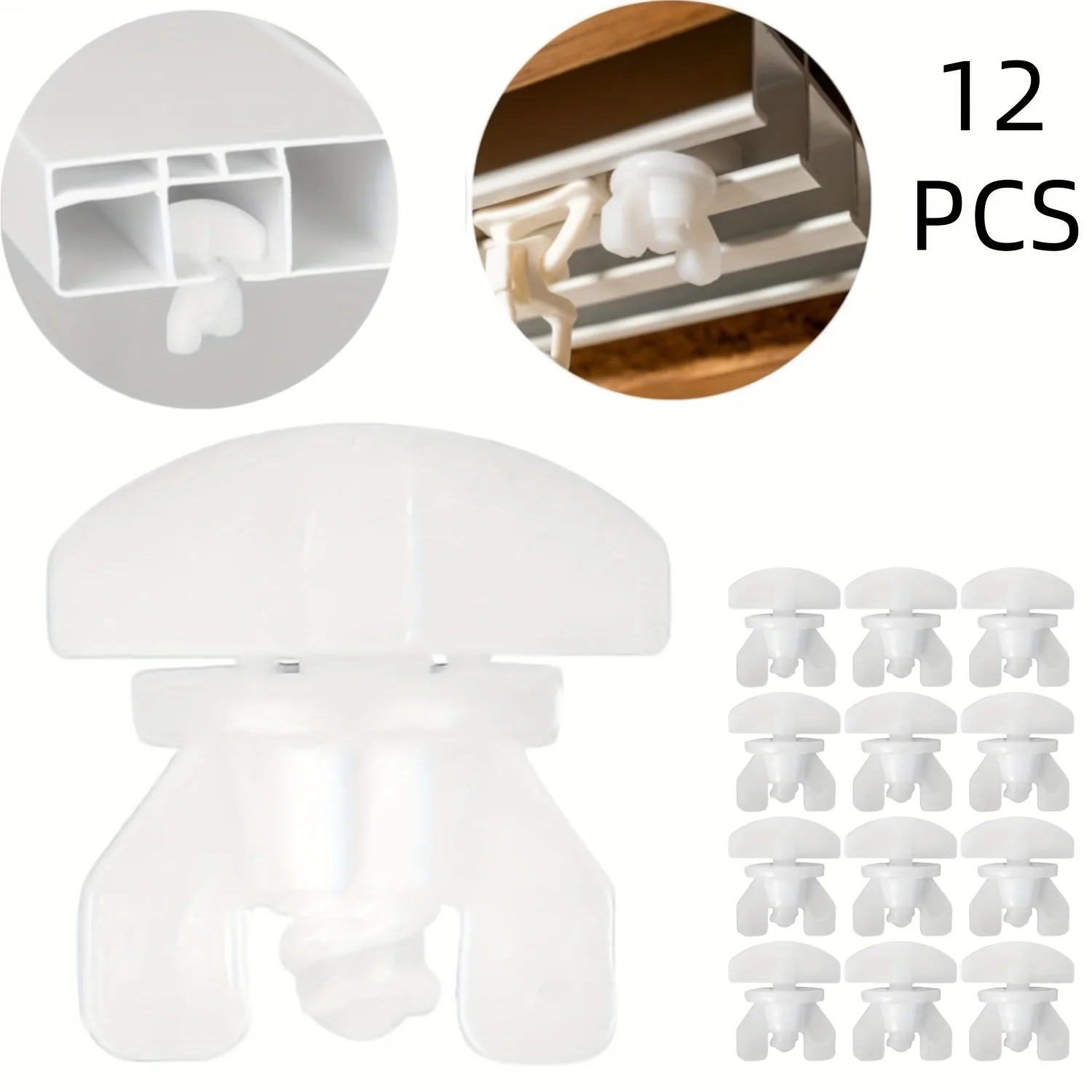 12-teiliges Vorhangschienen-Stopper-Set, passend für 10x6mm Schienensystem, Innenstrecken-Mittelstopper, Endstopper, Schienenbeschläge, transparent weiß, Opti