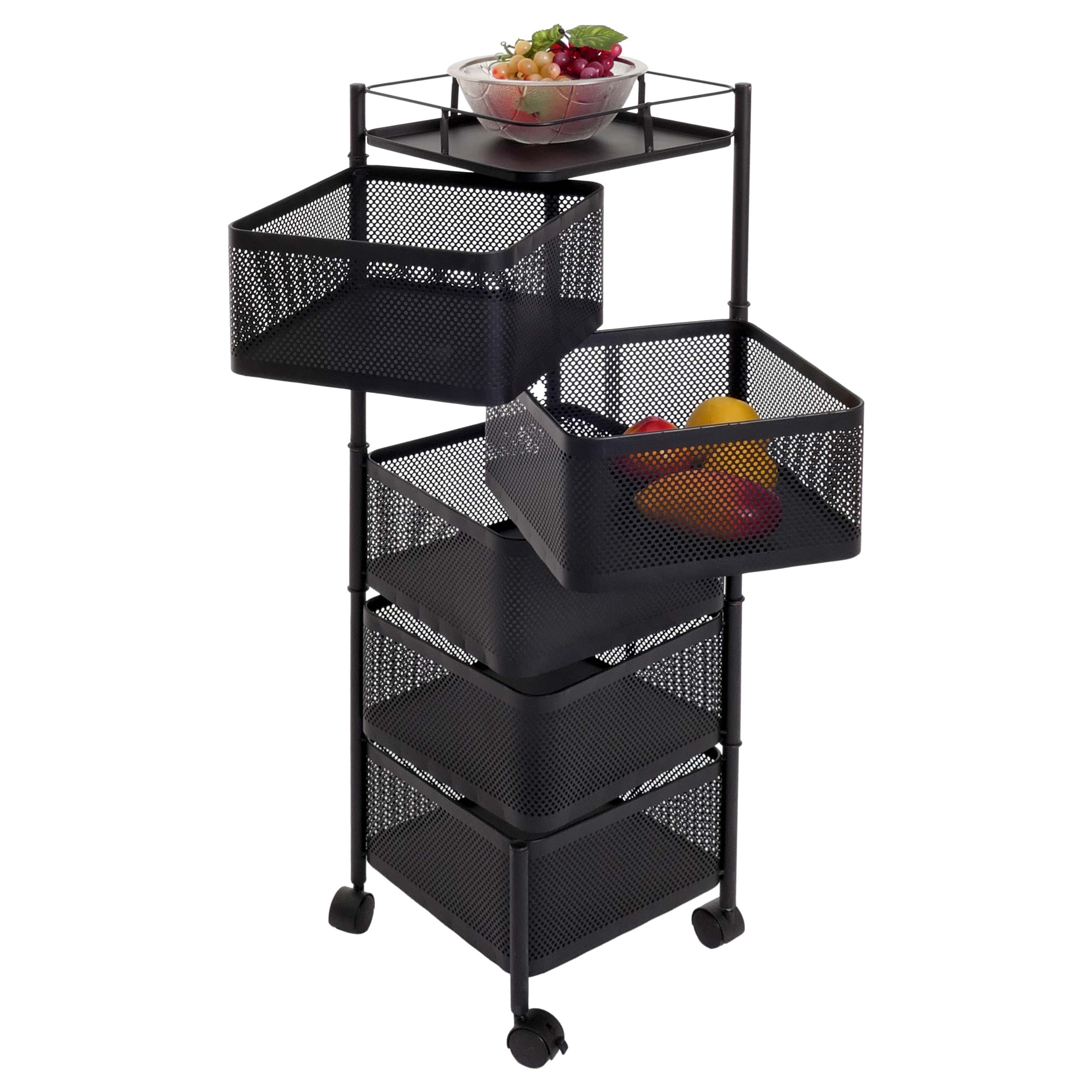 Rollregal HWC-N52, Rollwagen Multifunktionsregal Aufbewahrung Küche, rollbar Körbe schwenkbar Eisen 94x30x30cm ~ schwarz