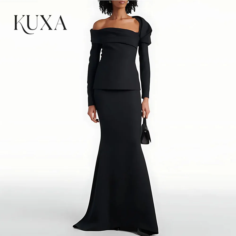KUXA Elegant Black Off Shoulder Long Sleeves Mermaid Evening Dresses Sophisticated Formal Chic Women Customized Prom Gown 2026