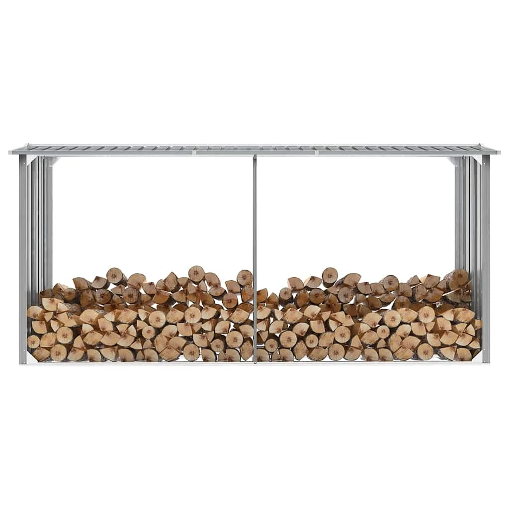 Abri de jardin en acier galvanisé pour le rangement du bois, 330x92x153 cm, gris, pour cheminée, terrasse, jardin, décoration de jardin, abri de jardin pour le rangement