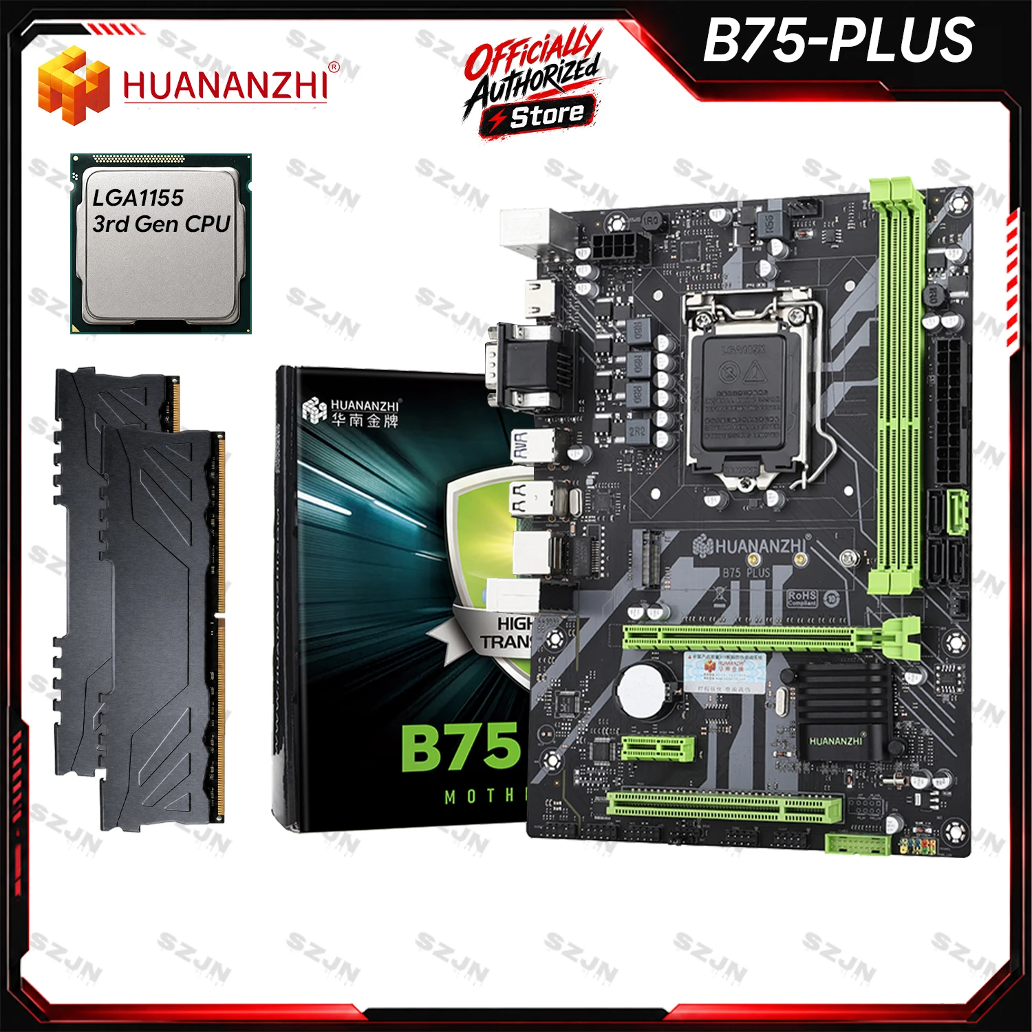 Ensemble carte mère HUANANZHI B75 PLUS M.2 LGA1155 pour processeur Intel Core i5 i7 3ème génération, RAM DDR3, M.2 NVMe, combo PC de bureau