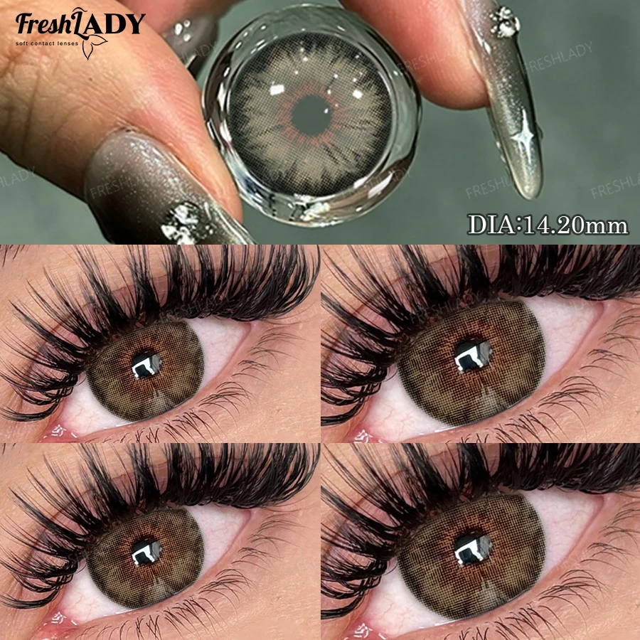 1 paire de lentilles de contact colorées série Siri, lentilles de contact marron naturel pour les yeux, lentilles de contact souples vertes, 14.00-14.20mm, usage annuel