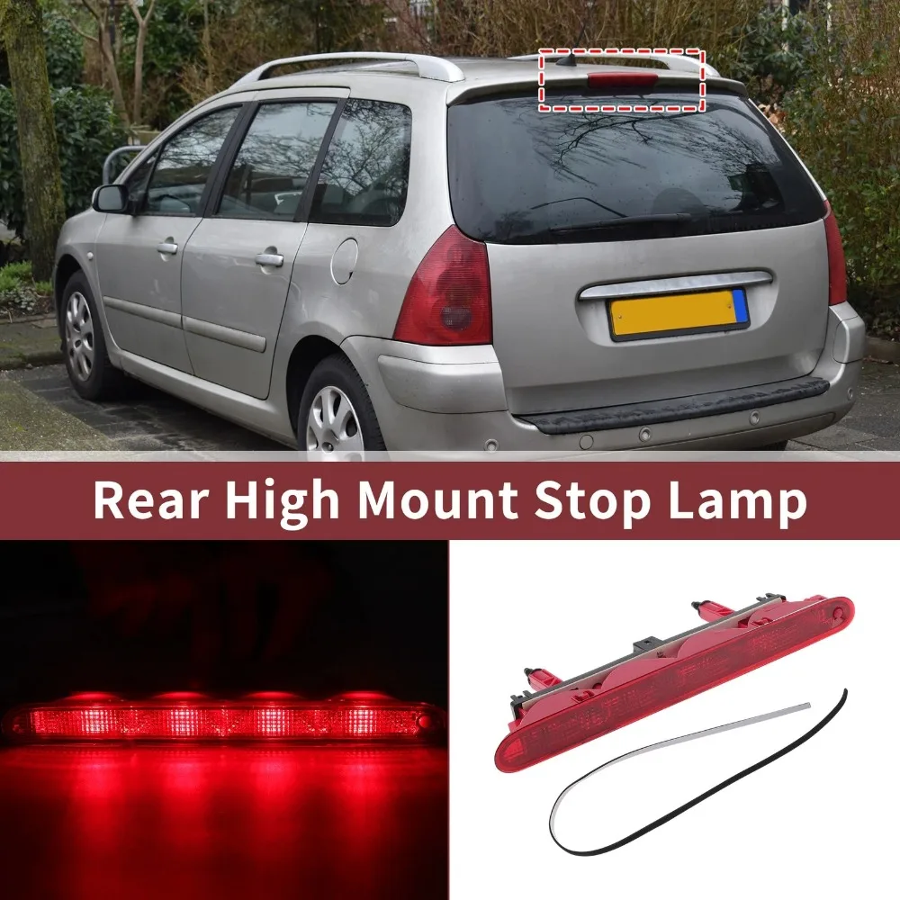Pour Peugeot 307 Hatchback 307 2001-2008, feu stop arrière de niveau élevé rouge, feu stop arrière de niveau élevé T42C-Car 6350P5