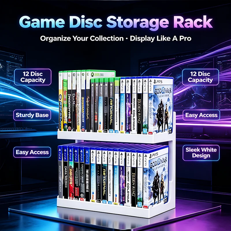 Game Storage Holder for PS5 PS4 PS3 PS2 Xbox Series X/S Xbox One Switch Switch 2 Game Cases DVD Disc Organizer Rack