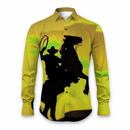 Derby du Kentucky Homme Cheval Chemise Chemise Western Chemise de cow-boy manche longue Occasionnel Tenue quotidienne Sortir Automne Hiver Col Rabattu Imprimé Boutonné Orange Vert