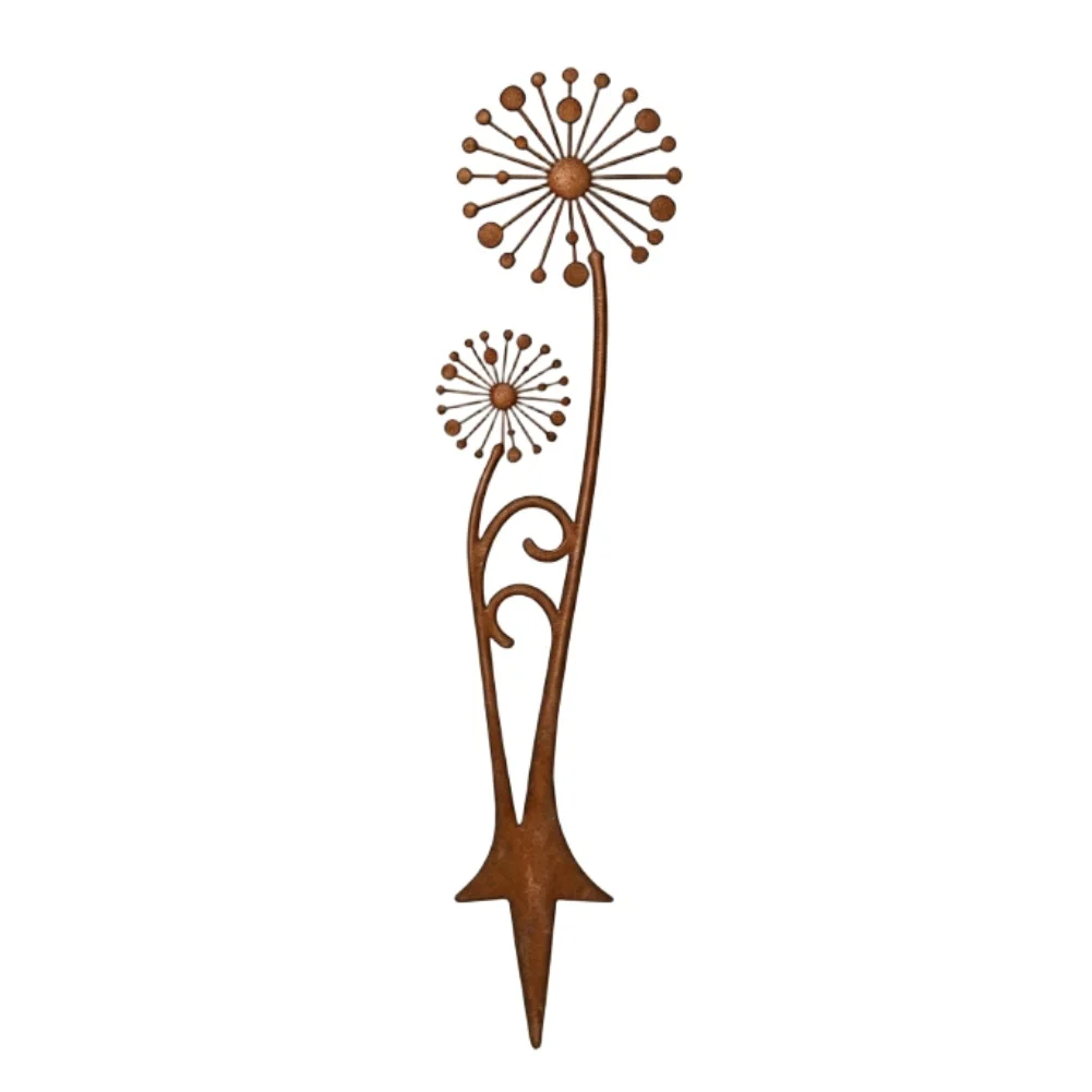 Piquet de jardin en fer forgé Pissenlit 35 cm – Décoration florale pour extérieur, jardin, patio, balcon, pot de fleurs, accent de jardin