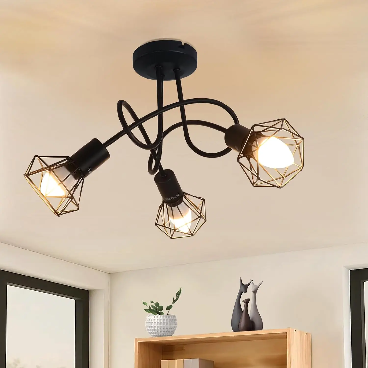 LED Deckenstrahler 3 Flammig Deckenleuchte Schwarz Vintage | Deckenlampe E14 Spotlight Schwenkbar 350° Industrial Deckenspots Küche Flur Schlafzimmer Wohnzimmer Ohne Leuchtmittel