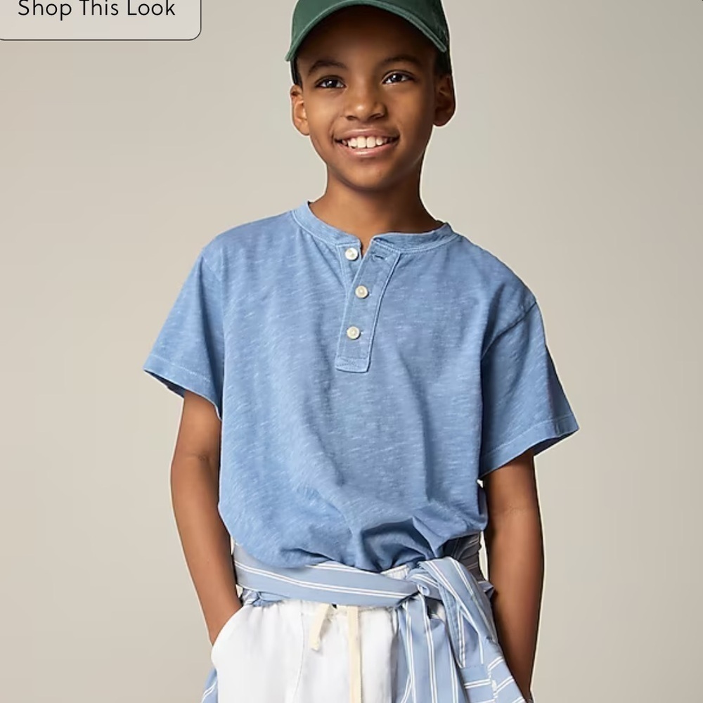 J. Crew Shirts & Tops | J Crew Creek Blue Kids' Short-Sleeve Garment-Dyed Henley | Color: Blue | Size: Xxlb