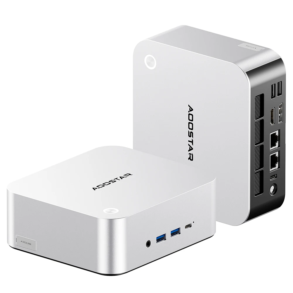 AOOSTAR MACO Mini-PC AMD Ryzen 7 H255 Ryzen 7 PRO 8845HS Radeon 780M Grafik 24GB DDR5 5600 RAM 1TB PCIe 4.0 SSD OCuLink eGPU Erweiterung Dual 2.5G LAN WiFi 6 USB4 Quad-Display Gaming Mini-Desktop-Computer Windows 11 Ausgang Home Office