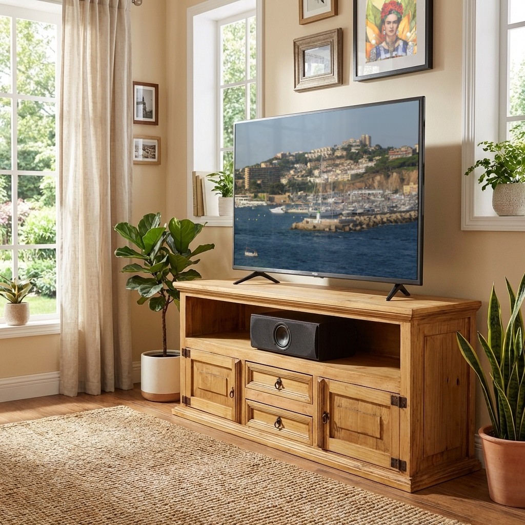 TV-Kommode Mexico - massives Pinienholz - handgefertigt - Landhausstil - montiert geliefert