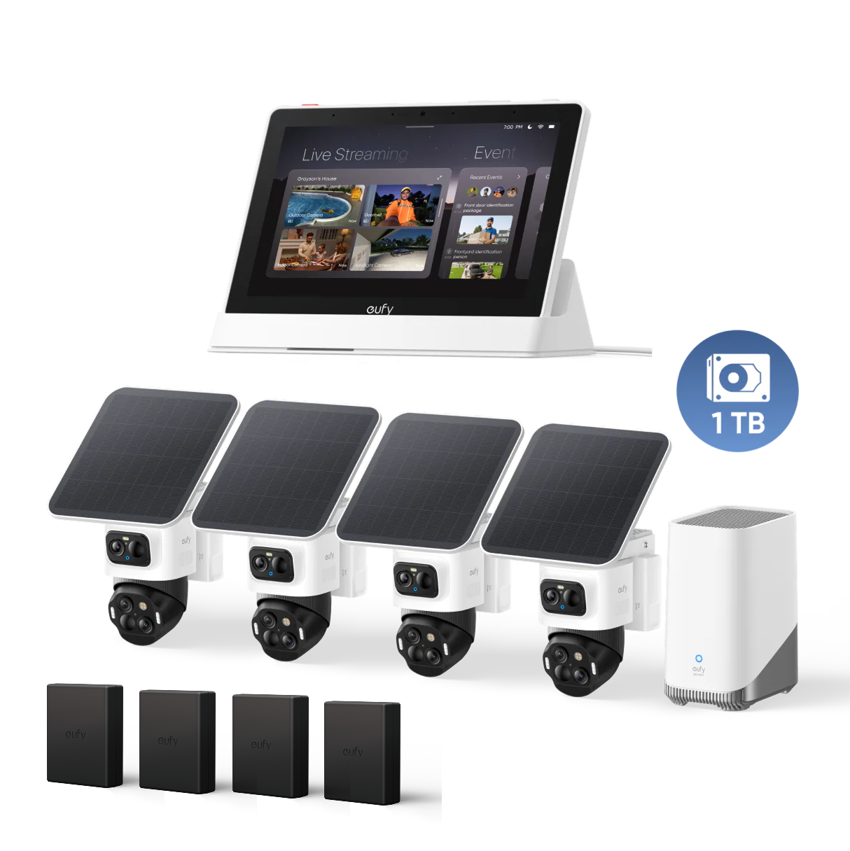 eufyCam S4 4‑Kamera‑Set, 1TB Festplatte und Smart display,mit Ersatzakku Image