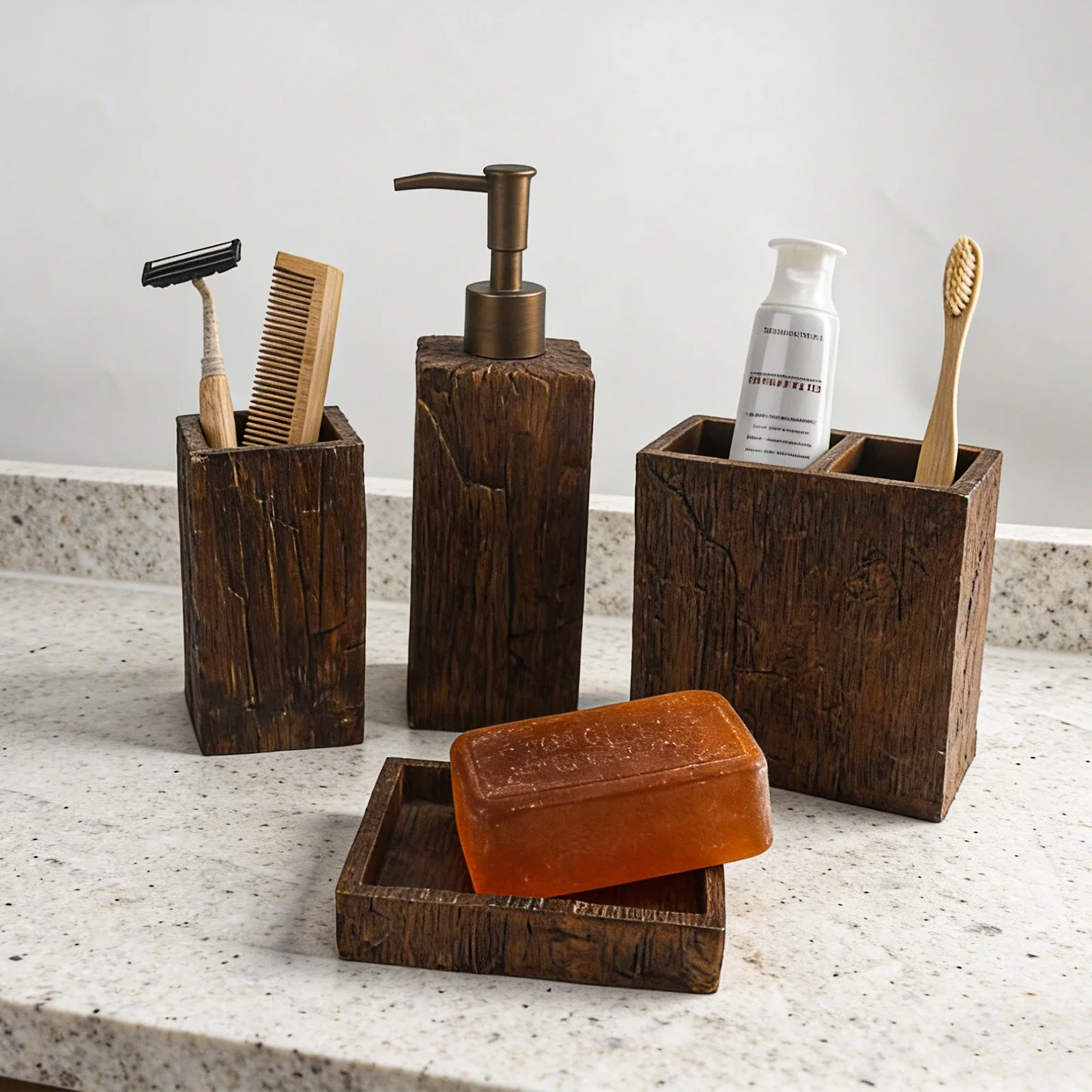 Ensemble d'accessoires de salle de bain, ensemble de 4 accessoires de décoration de salle de bain avec distributeur de lotion texturé, porte-brosse à dents, gobelet de salle de bain, porte-savon pour