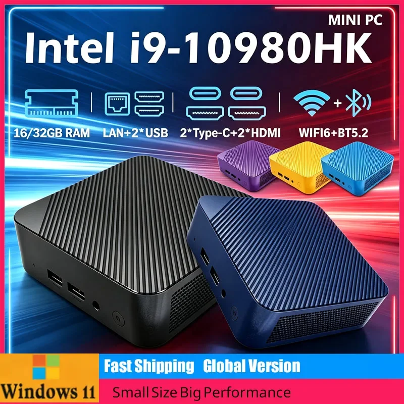 NEW MINI PC Host Windows 11 Intel Core I9 10980HK 16GB 32GB RAM 1TB 2TB Mini Computer Dual WIFI 6 Mini Gaming Pc Desktop
