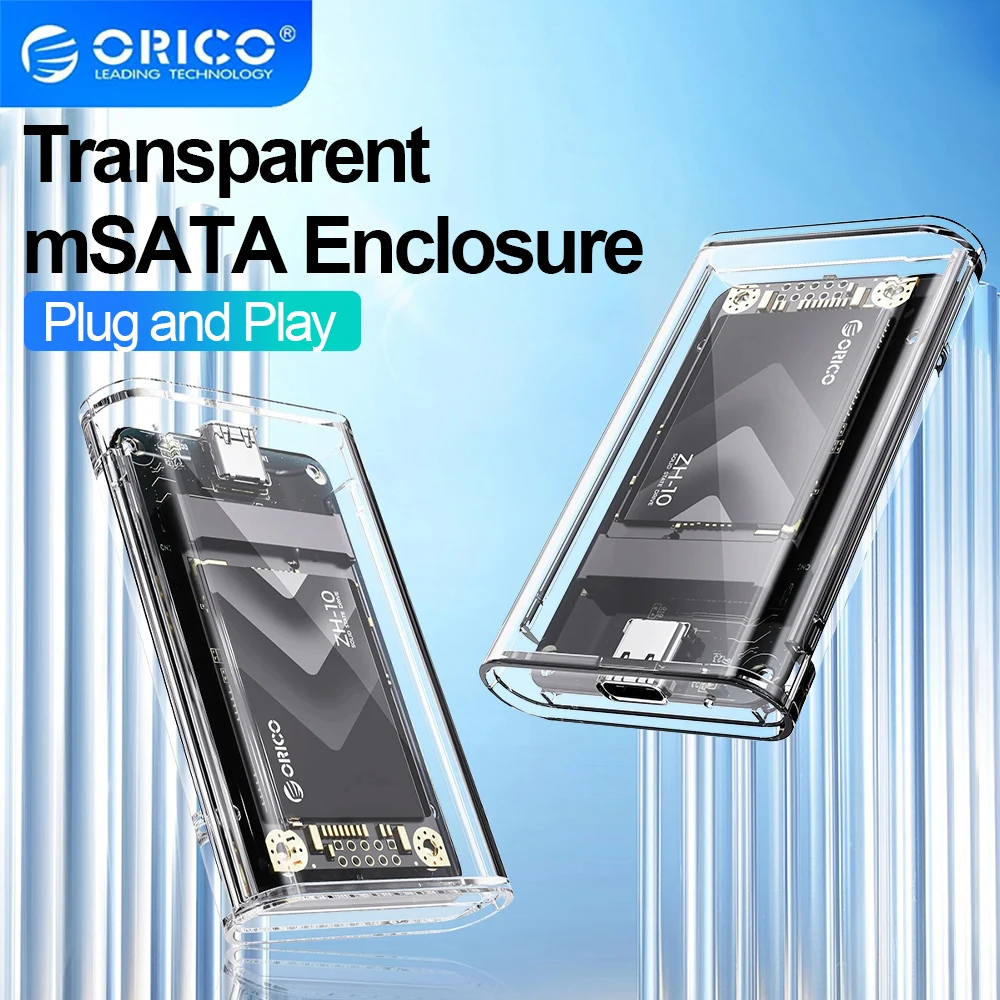 Boîtier transparent ORICO Mini MSATA SSD vers adaptateur de boîtier SSD Type-C, adaptateur externe 5 Gbps pour SSD MSATA NGFF pour boîtier PC