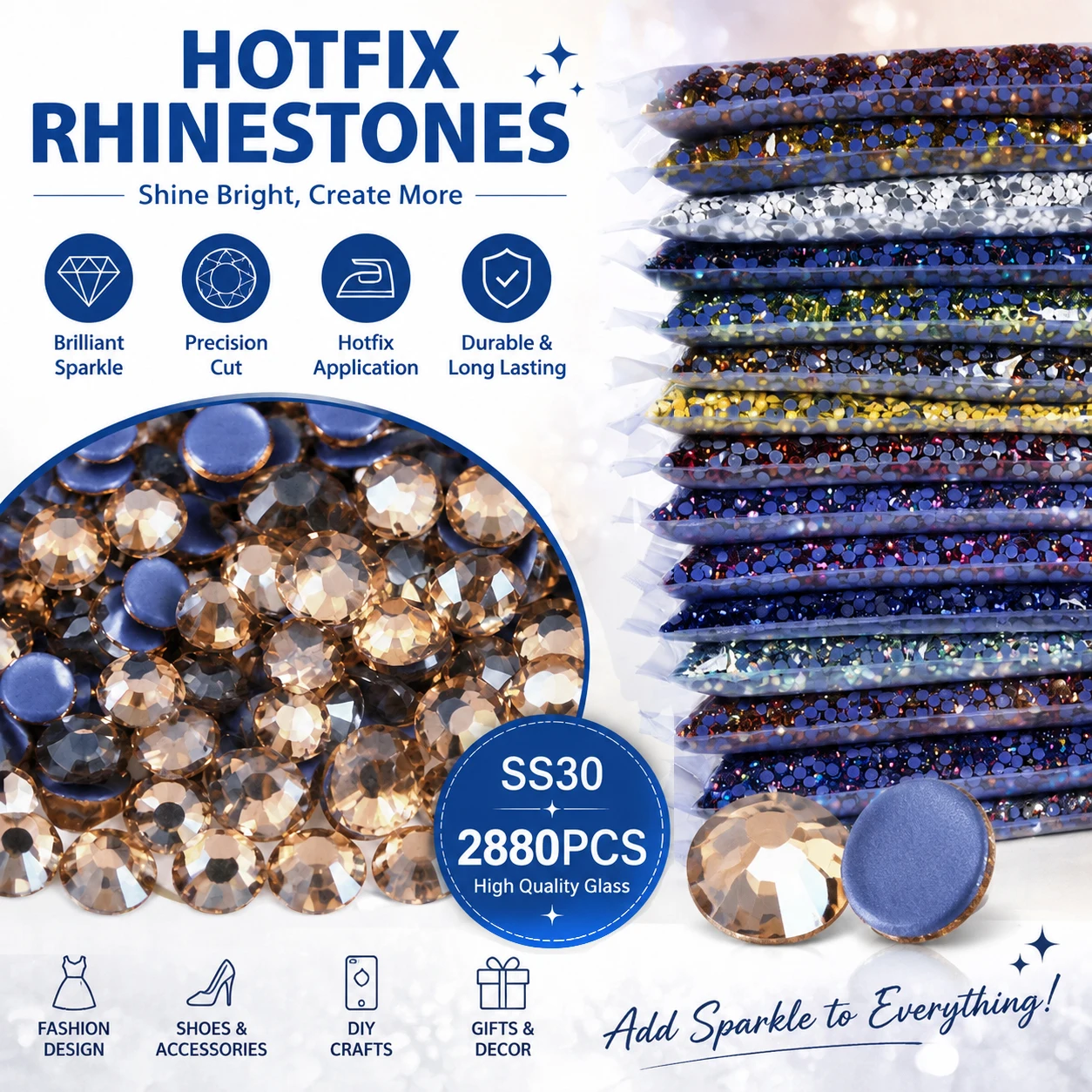 OLeeya Hotfix Glass Rhinestones SS30 Flatback Crystal Strass Stone Bulk Wholesale Large Packaging for Garment Fabric Clothing