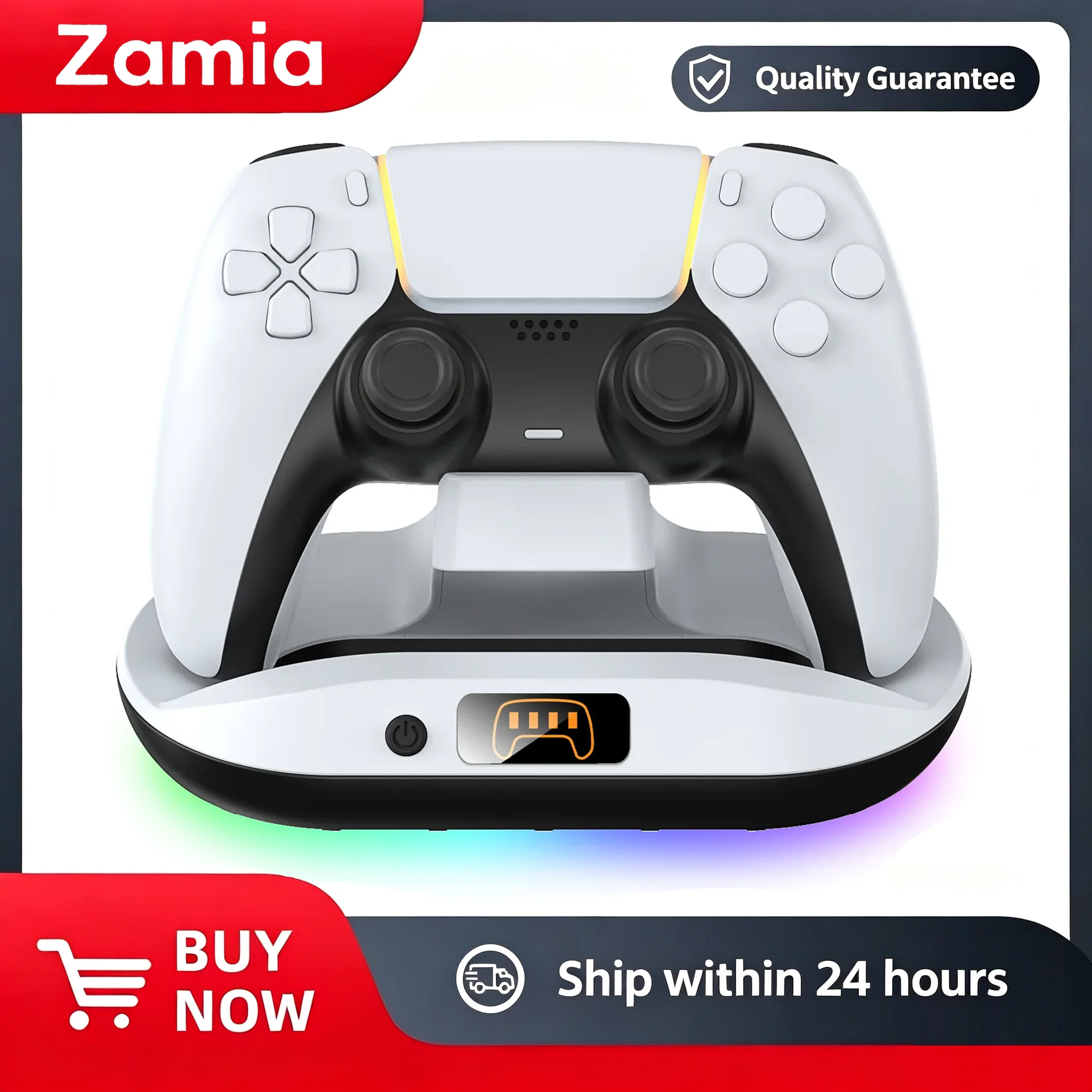 Zamia Charging Station for PS5 DualSense Controller Charger Stand Compatible with PlayStation 5, LED Status Display RGB Base