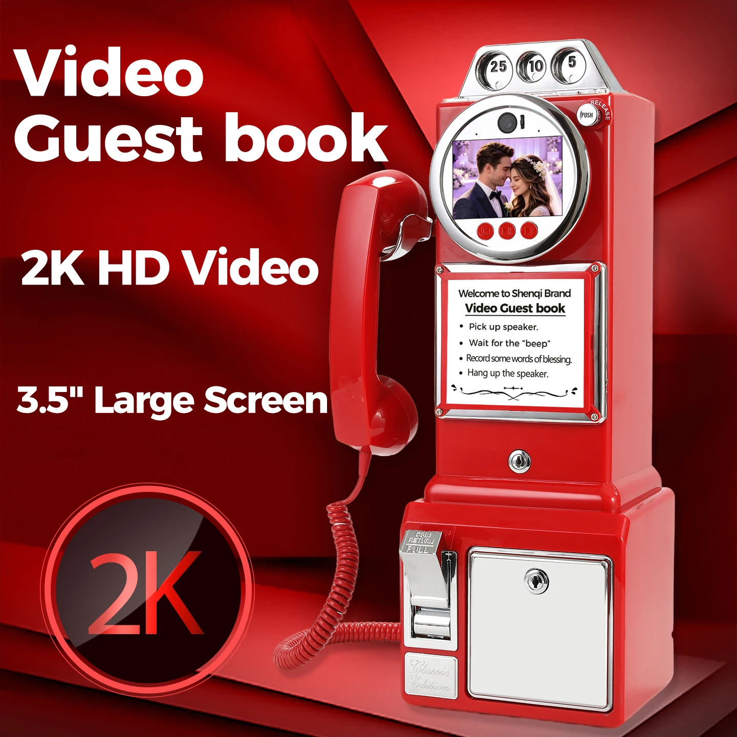 Video Guest Book Telephone for Wedding, 64G Interactive Party Guest Sign‑in Phone with Video Recording & Photo Taking