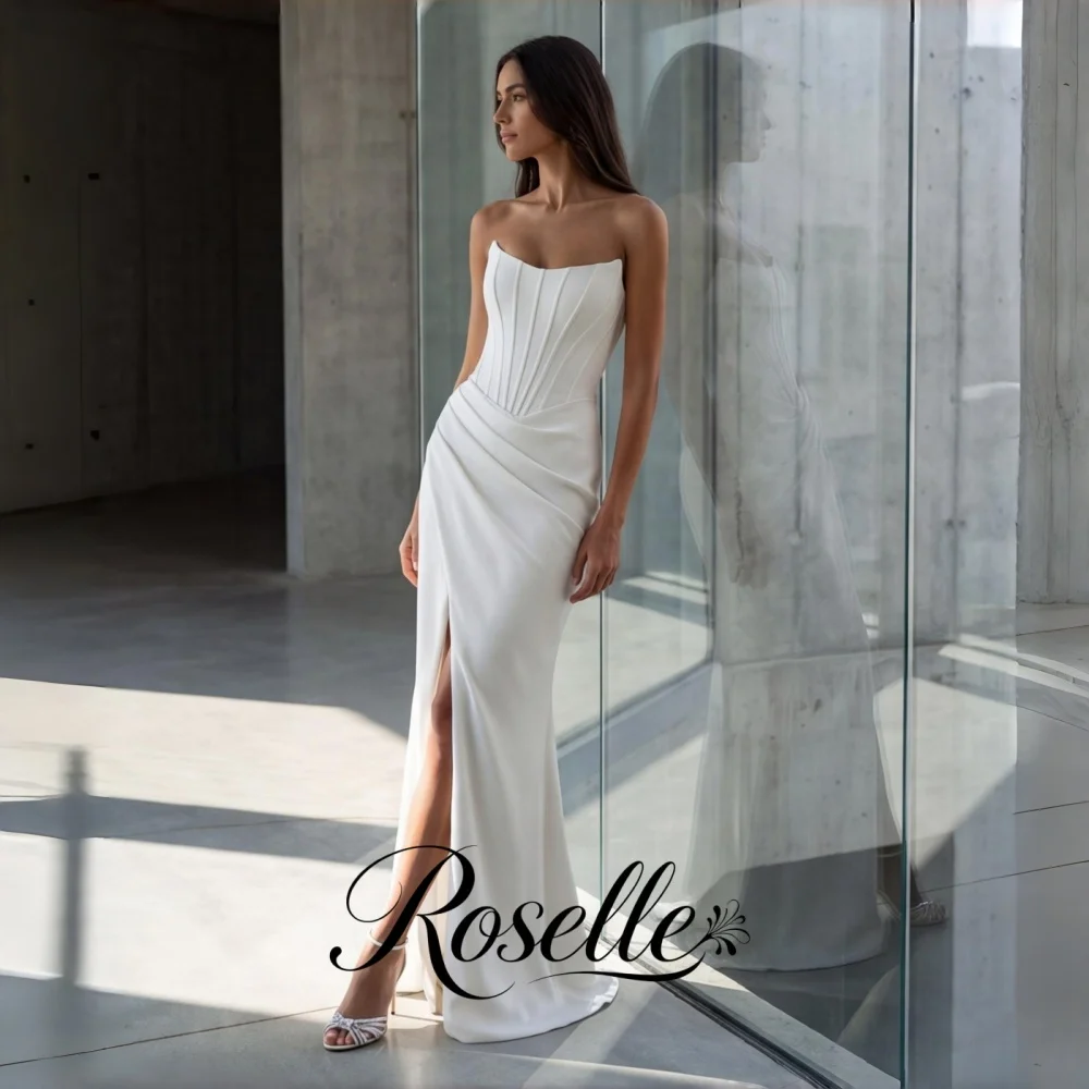 ROSELLE Mermaid Simple Elegant Wedding Dress Sleeveless High Side Slit Open Back 2026 Bridal Gown Customized свадебное платьеl