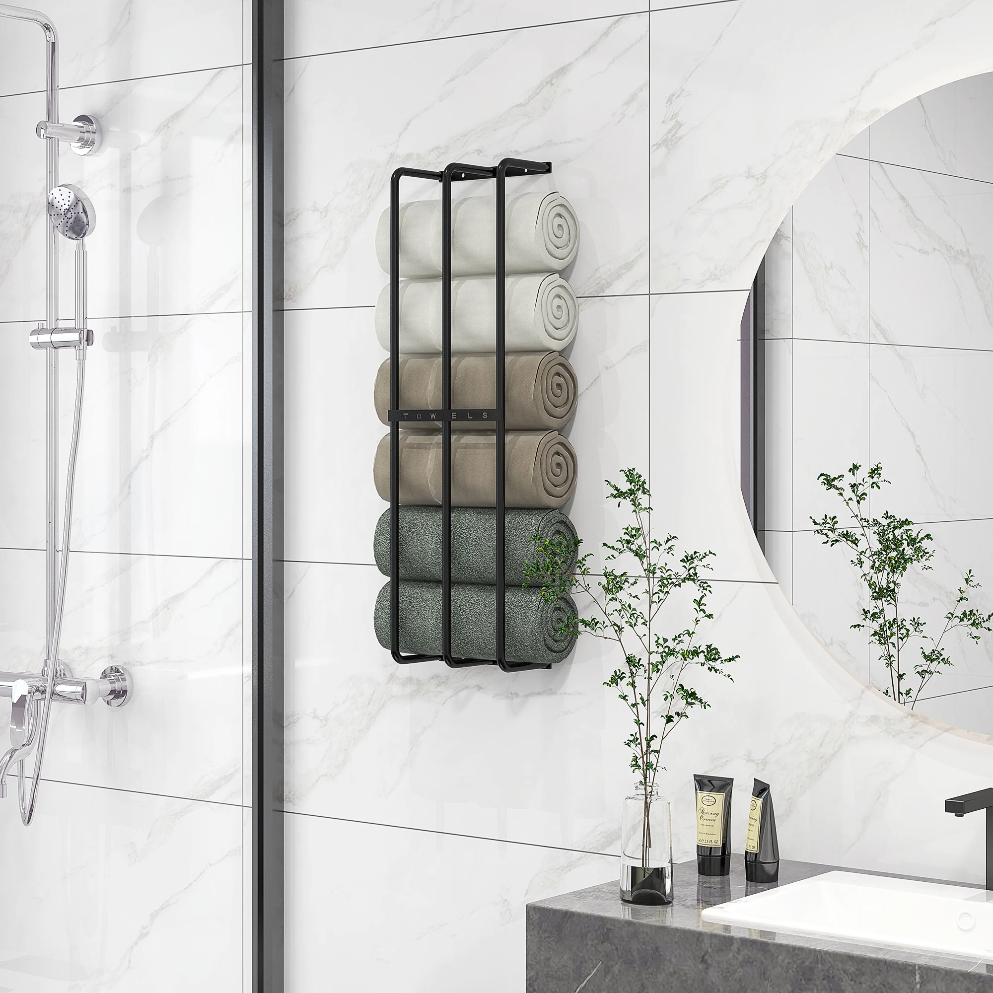 Organisateur de salle de bain mural en métal, porte-serviettes noir, étagères de rangement pour salle de bain, support de serviettes, meuble de rangement pour salle de bain domestique.