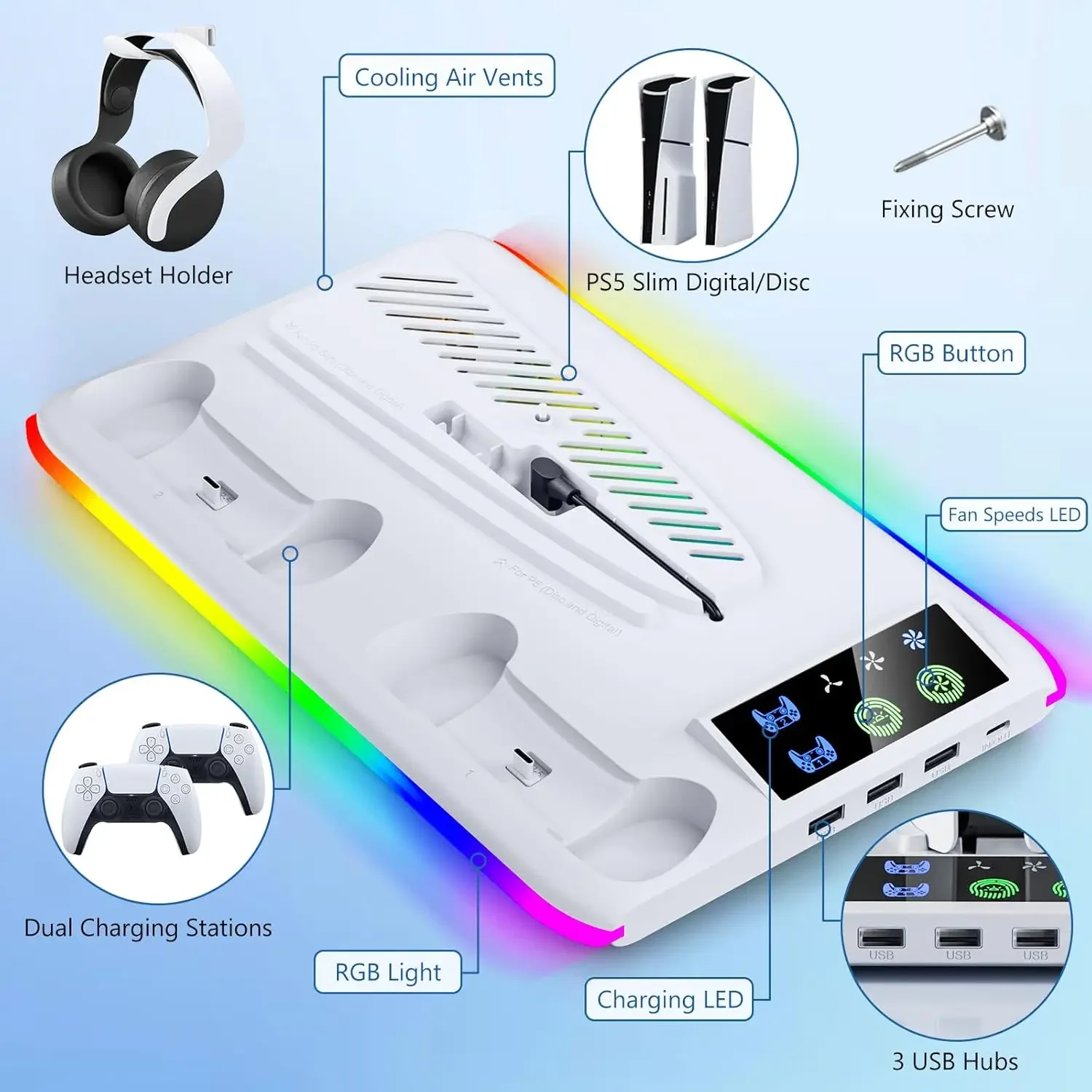 Cooler Fan For Sony PS5 Console Playstation Play Station PS 5 Pro Slim Stand Support Control Charger Holder Base Game Accessory