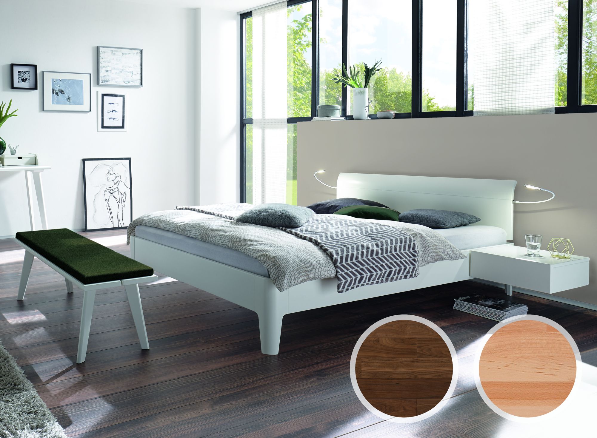 Hasena Fine-Line Designerbett Syma 18 Xylo/Vola 100x220 cm / Kernbuche natur, geölt