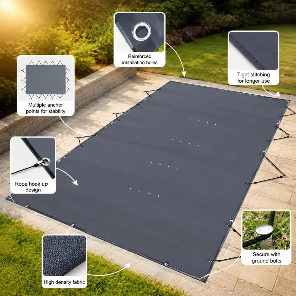 Couverture de piscine hivernale à bulles, PVC anthracite 650-680 g/m², couverture solaire rectangulaire pour piscine, 4 x 7 m, maille fine pour piscines résidentielles, jardins, hôtels et piscines
