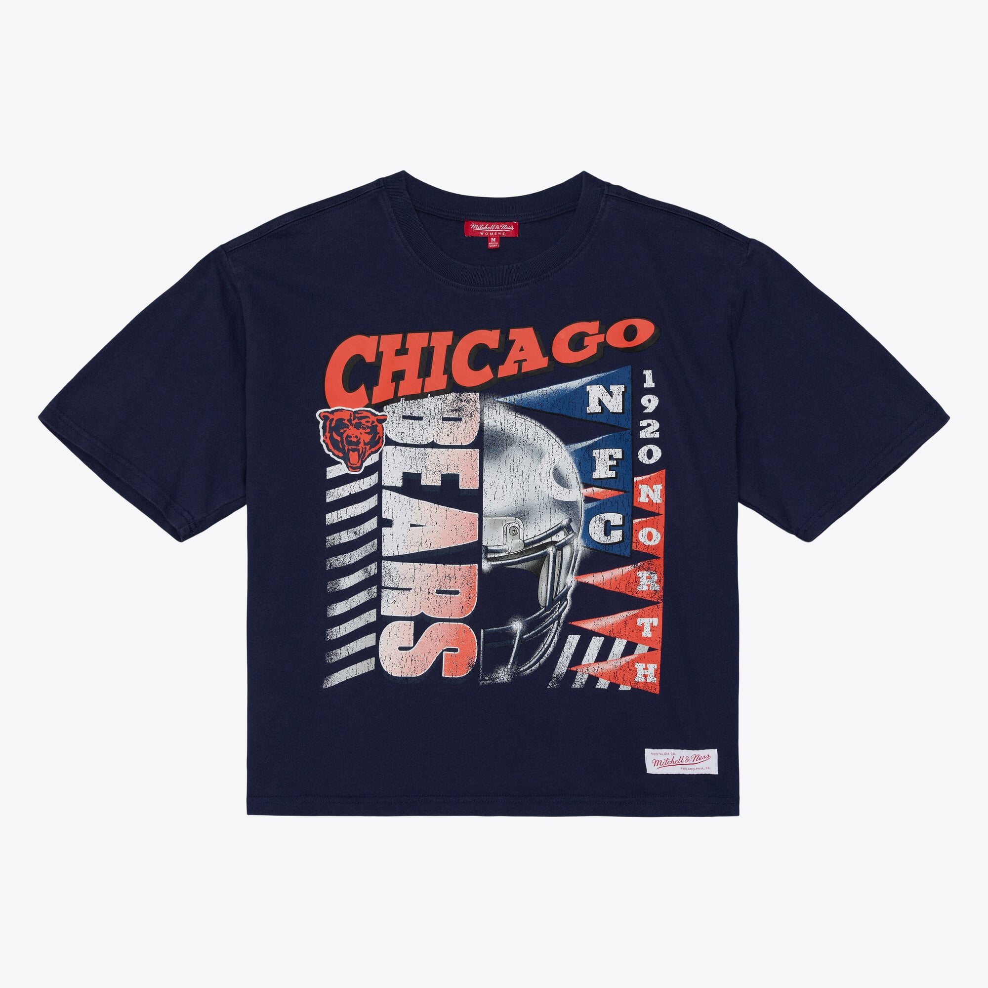 Mitchell & Ness Damen-T-Shirt in Marineblau mit Chicago Bears Street Graphic-Print, kastenförmig geschnitten