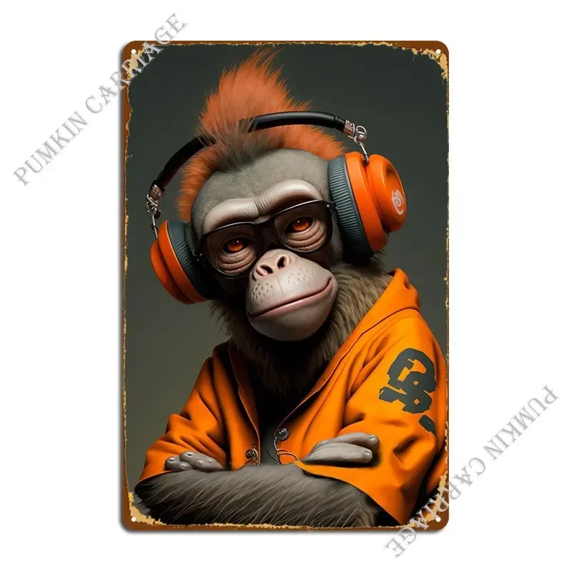 Plaque Métallique Affiche Hiphop Monkey pour Bar, Salon, Home Cinéma, Panneau en Étain