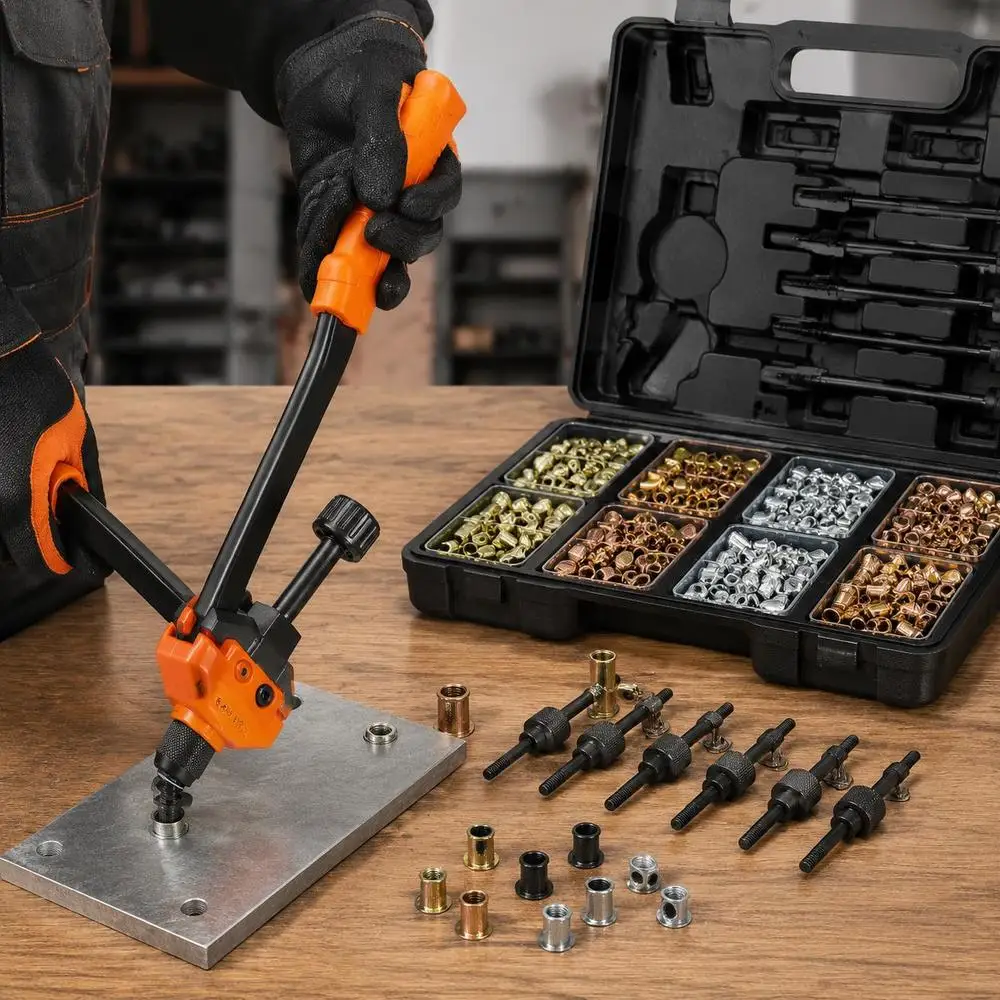 Ensemble d'outils pour écrous à riveter, Outil pour écrous à riveter aveugles 410 mm, Outil à riveter avec 13 jeux d'écrous et de mandrins, Outil pour écrous à riveter M3 M4 M5 M6 M8 M10 M12, Outil à