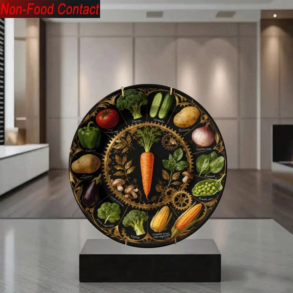 Assiette décorative en céramique vintage à motif végétal - Sans contact alimentaire, art de table rond classique pour la maison, le bureau ou