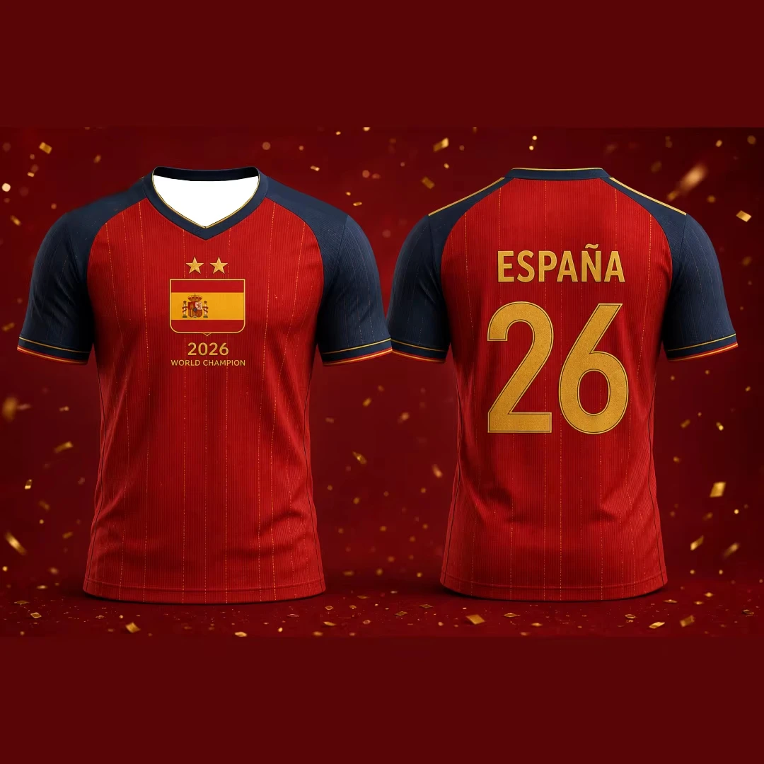 Maillot de football des champions d'Espagne 2026, pour adultes et enfants, uniforme de football domicile et extérieur, haut de sport respirant, tenues assorties pour la famille.