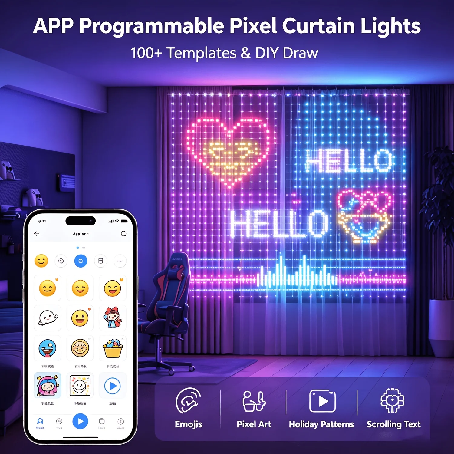 400 LED Smart-Lichterkette mit App-Fernbedienung, Musik-Synchronisation, Weihnachts-Lichterkette, Außenbeleuchtung, Lichterkette für den Außenbereich