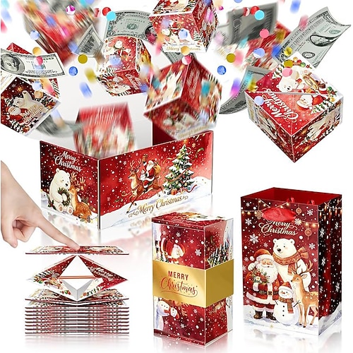 Weihnachts-Überraschungsbox mit Konfetti, 10/12/16/20 Pop-up-Boxen, faltbare Überraschungsbox mit Geldscheinen, lustiges Weihnachtsgeschenk für Männer, Frauen und Kinder, Spiel für die