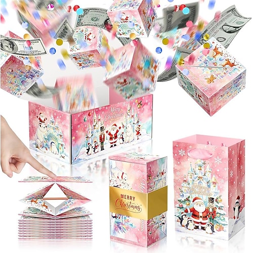 Weihnachts-Überraschungsbox mit Konfetti, 10/12/16/20 Pop-up-Boxen, faltbare Überraschungsbox mit Geldscheinen, lustiges Weihnachtsgeschenk für Männer, Frauen und Kinder, Spiel für die