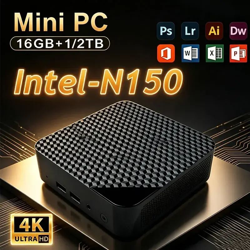 Gaming Mini PC Computer Intel Core N150 PC Gaming Computer 8/16GB RAM 1TB 2TB M.2 SSD WiFi 6 BT5.2 4K HD Portable Desktop Pc