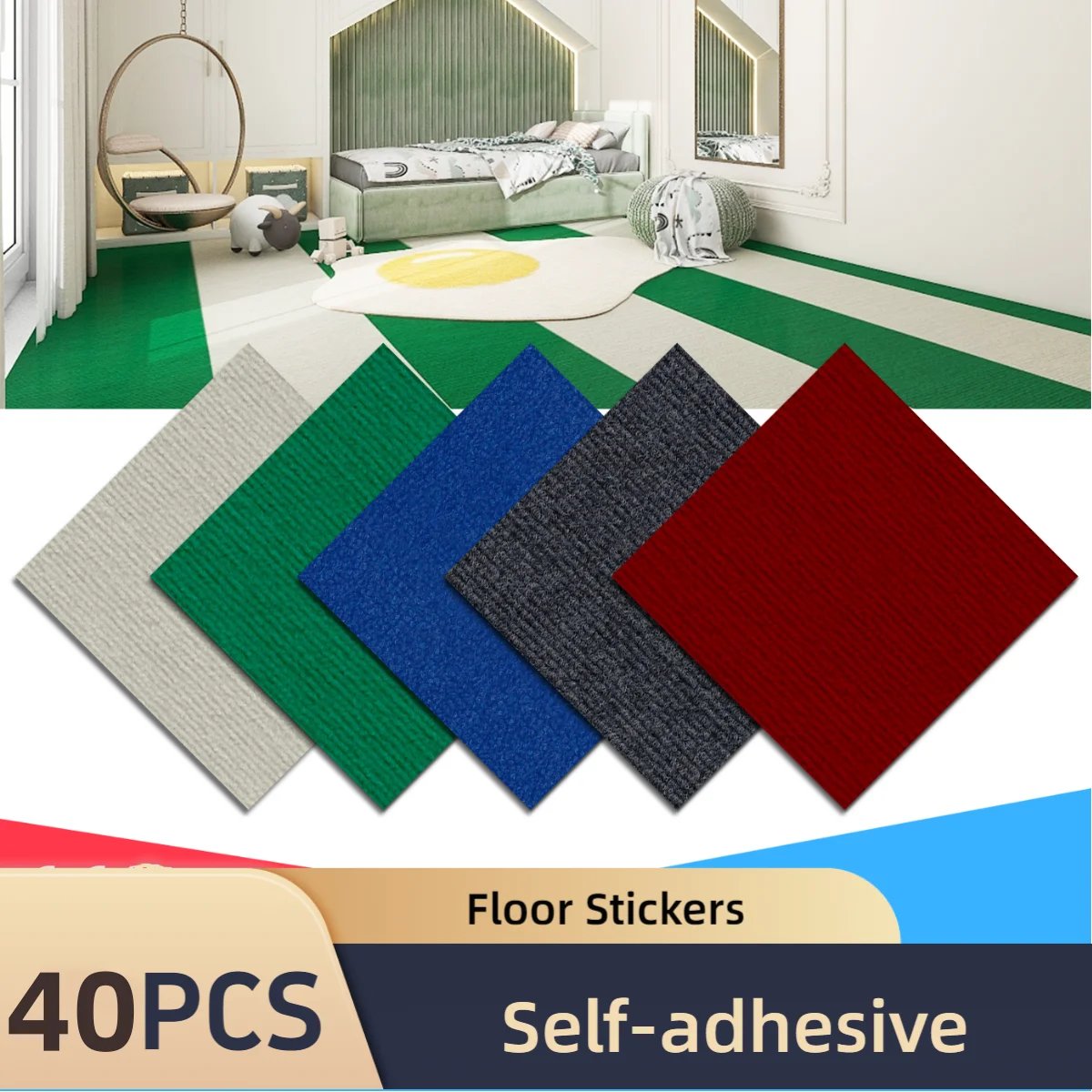 Self Adhesive Peel and Stick 40Pcs 30x30cm Carpet Tiles DIY Modular Floor Mat 3.6㎡ Non Slip Bedroom Living Room Office Rug
