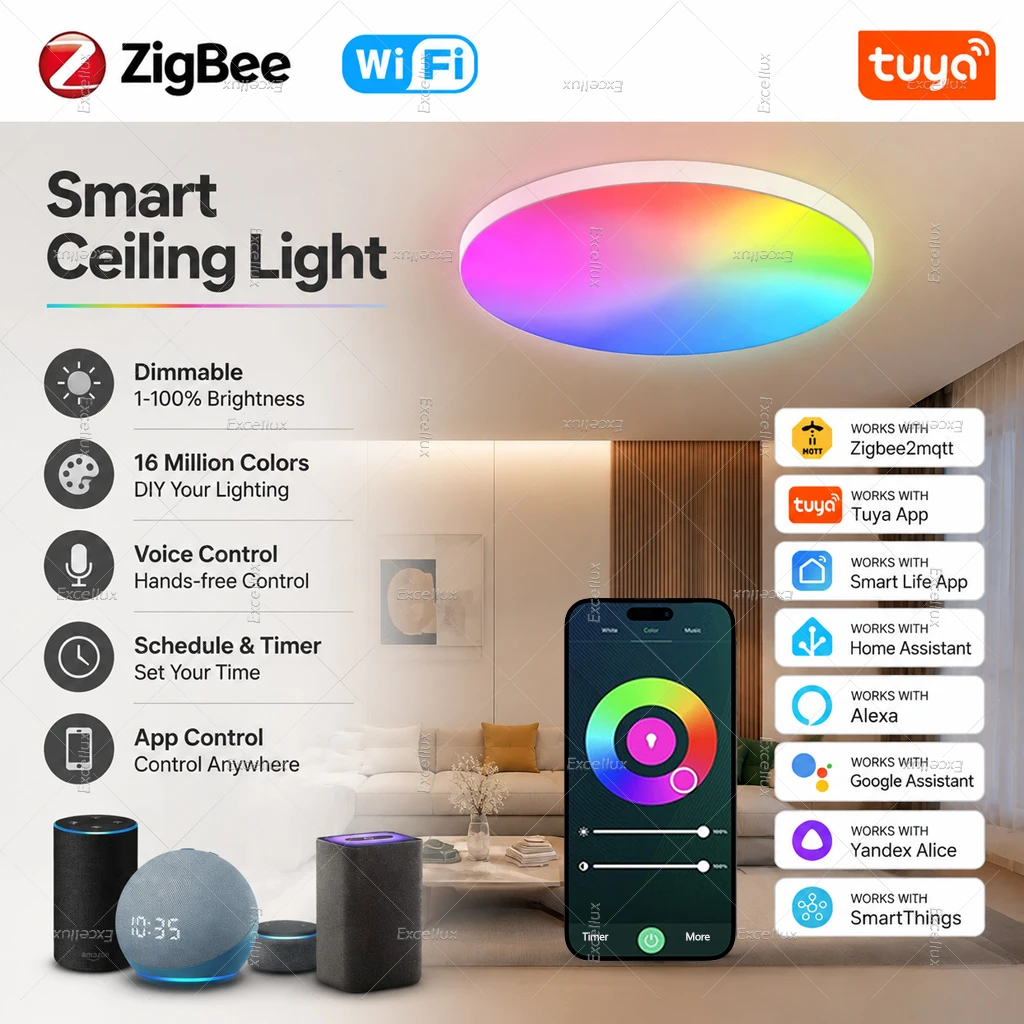 Tuya Wifi/Zigbee Deckenleuchte RGBCW LED-Deckenlampe Smart Life APP Alexa Sprachsteuerung Dimmbare LED-Leuchten für Schlafzimmer Küche