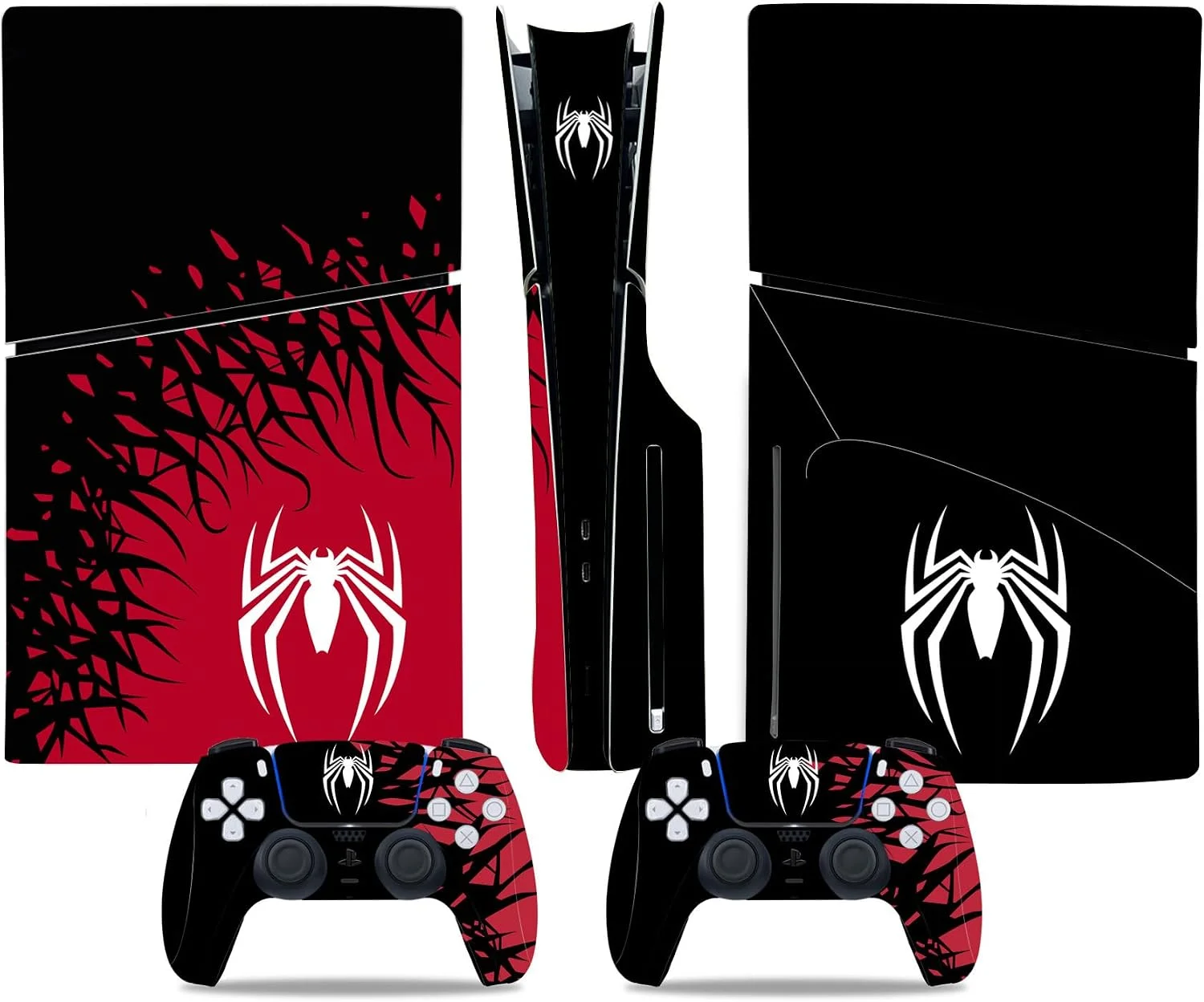 Black Red PS5 Slim Console And Controller Skin Decal Sticker Vinyl Accessory for PlayStation 5 Slim Disk Edition