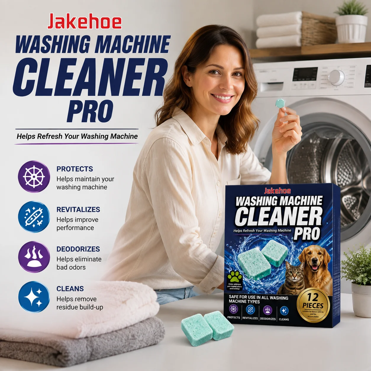 Jakehoe Washing Machine Cleaning Tablets Deep Cleaning Dirt Remover Deodorizing Odor Eliminator Washing Machine Cleaner Tablets