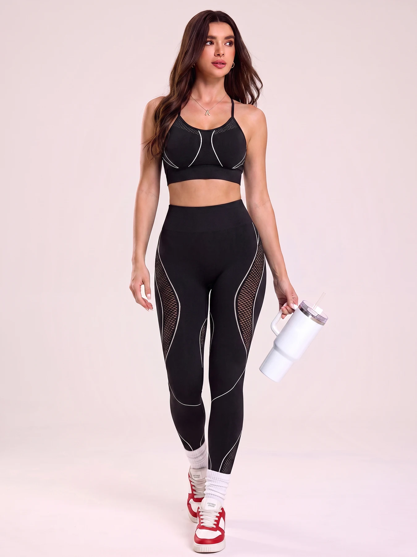 Ensemble de yoga sans coutures pour femmes, 2 pièces, tenue de sport, leggings en maille taille haute avec soutien-gorge de sport rembourré, tenue de sport pour la gym et le fitness