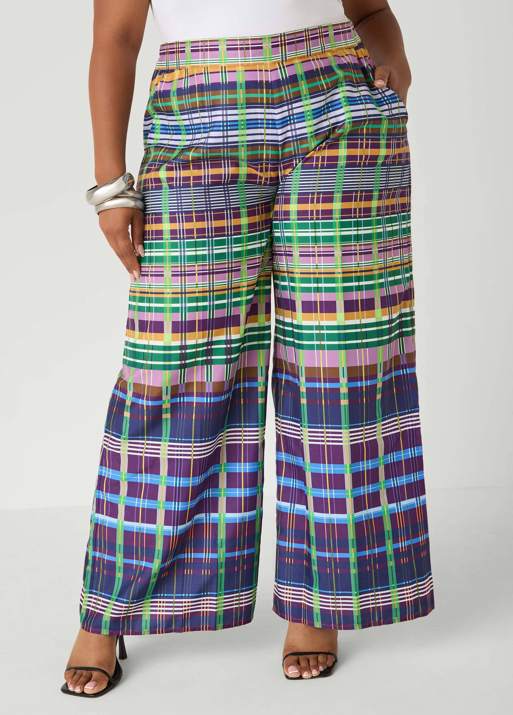 Plus Size Plaid Wide Leg Pants